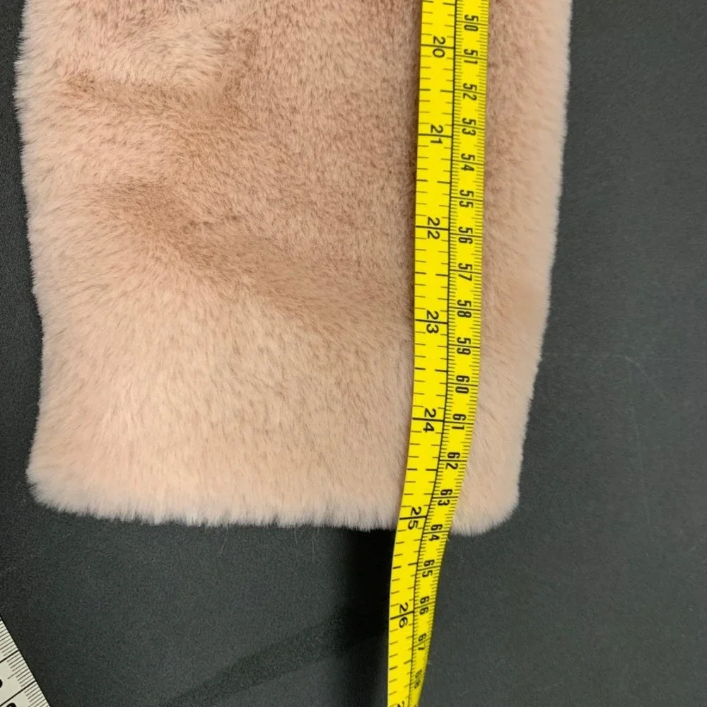 H&M Womens Blush Pink Faux Fur Jacket Medium Collarless Plush Hook Eye‎ Coat M